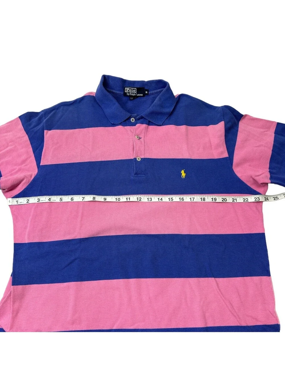 VTG POLO RALPH LAUREN Made in USA Mens Polo Shirt Pink Blue 100% Cotton Size XL